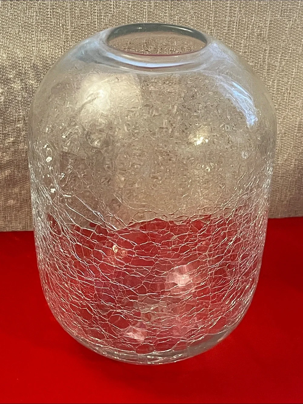 Vintage Hand Blown Crackle Glass Vase Clear Textured Cylindrical Art Glas 8.5”H